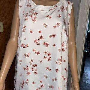 Liz Claiborne White Sleeveless Top with Pink Floral Print